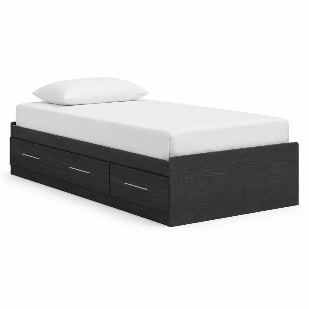 Lit simple en bois avec tiroirs en MDF noir 200 cm x 90