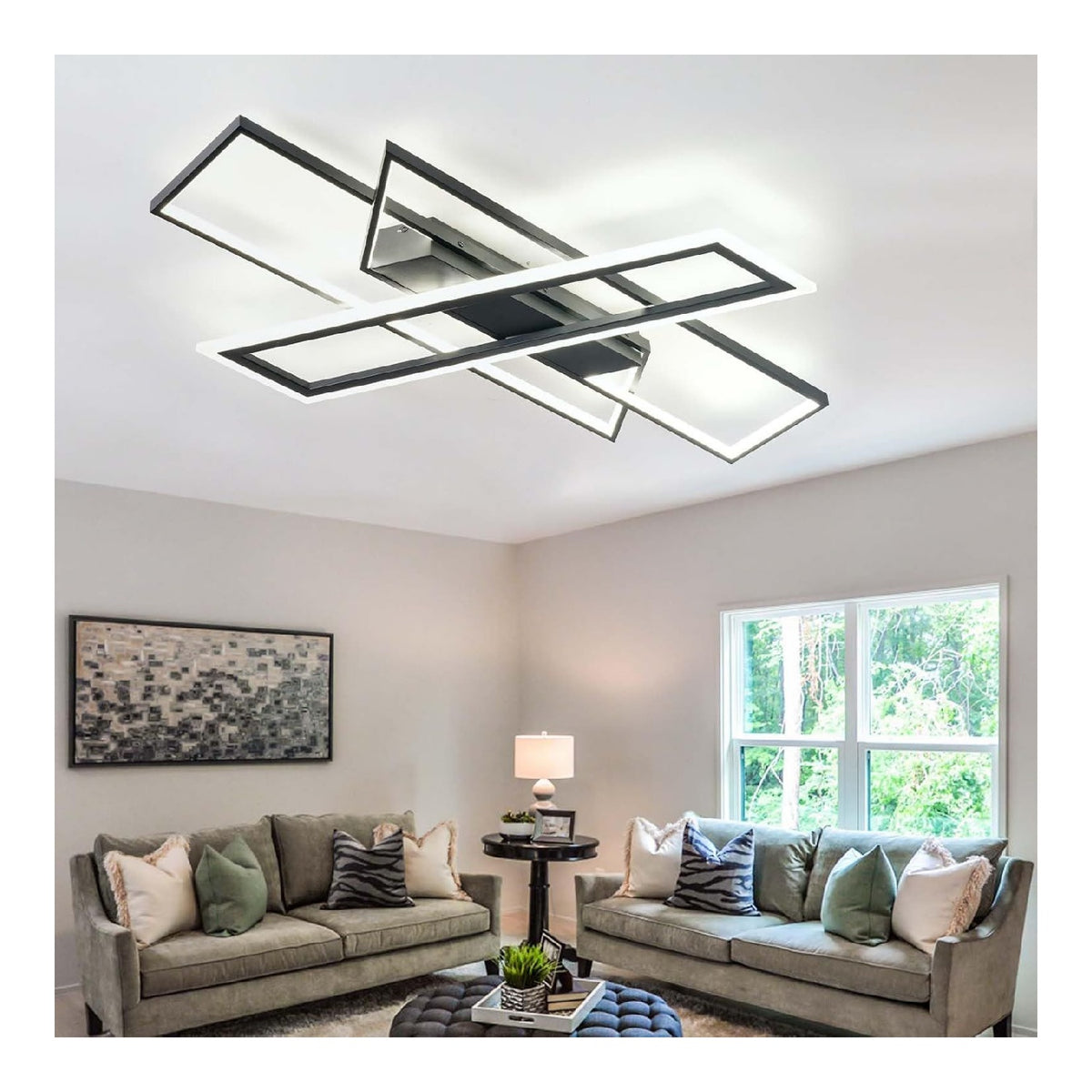 Luminaire Noir et Blanc a silhouette graphique de type plafonnier 6000K
