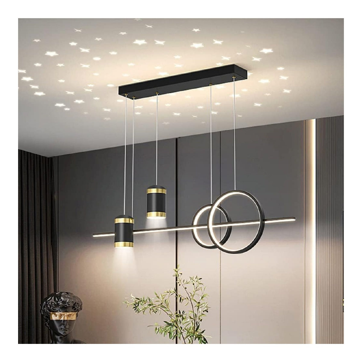 Luminaire Noir et Ambre a silhouette graphique de type suspension 60W 3000K