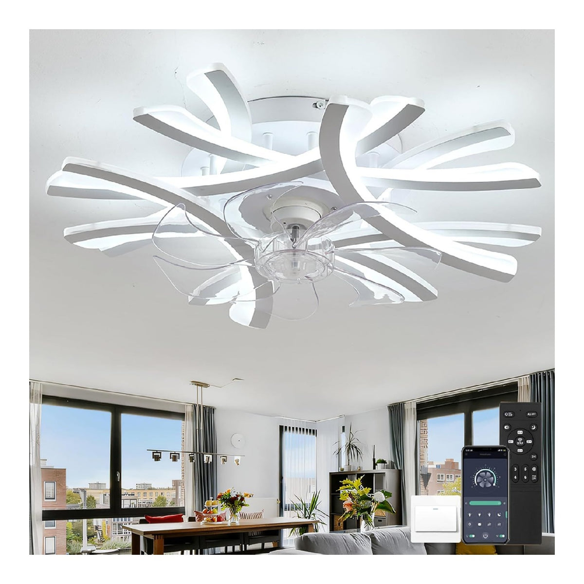 Plafonnier Blanc et Vert au style moderne avec conception fonctionnelle
