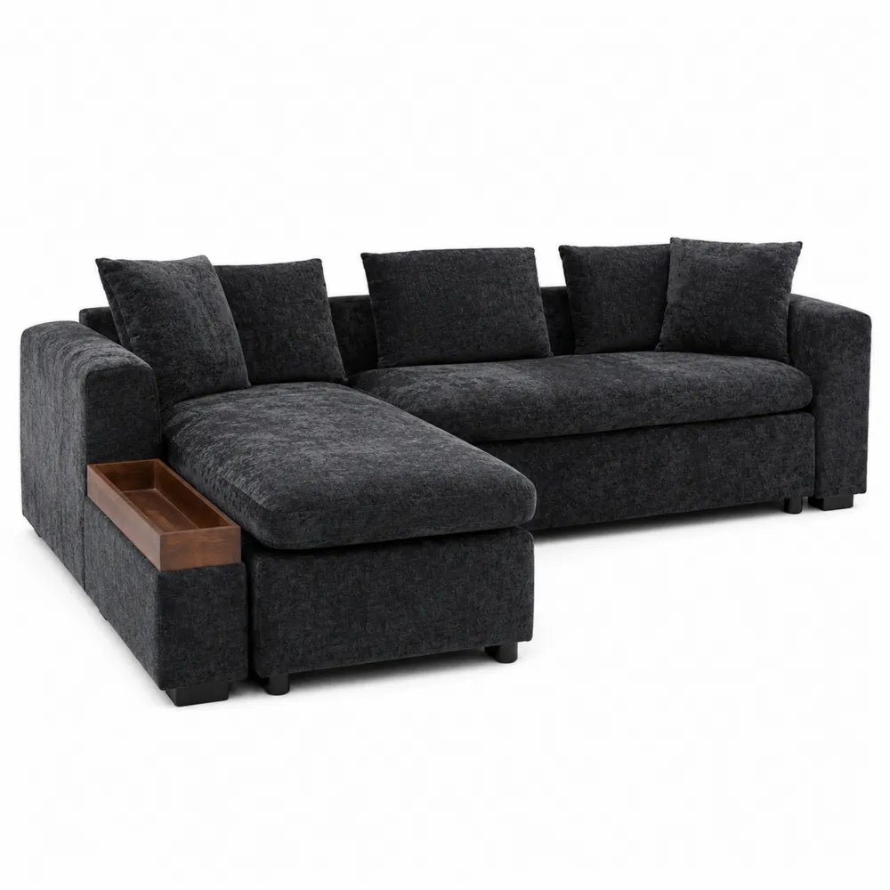 Canap¨¦ d'angle en tissu polyester Gris Anthracite avec table