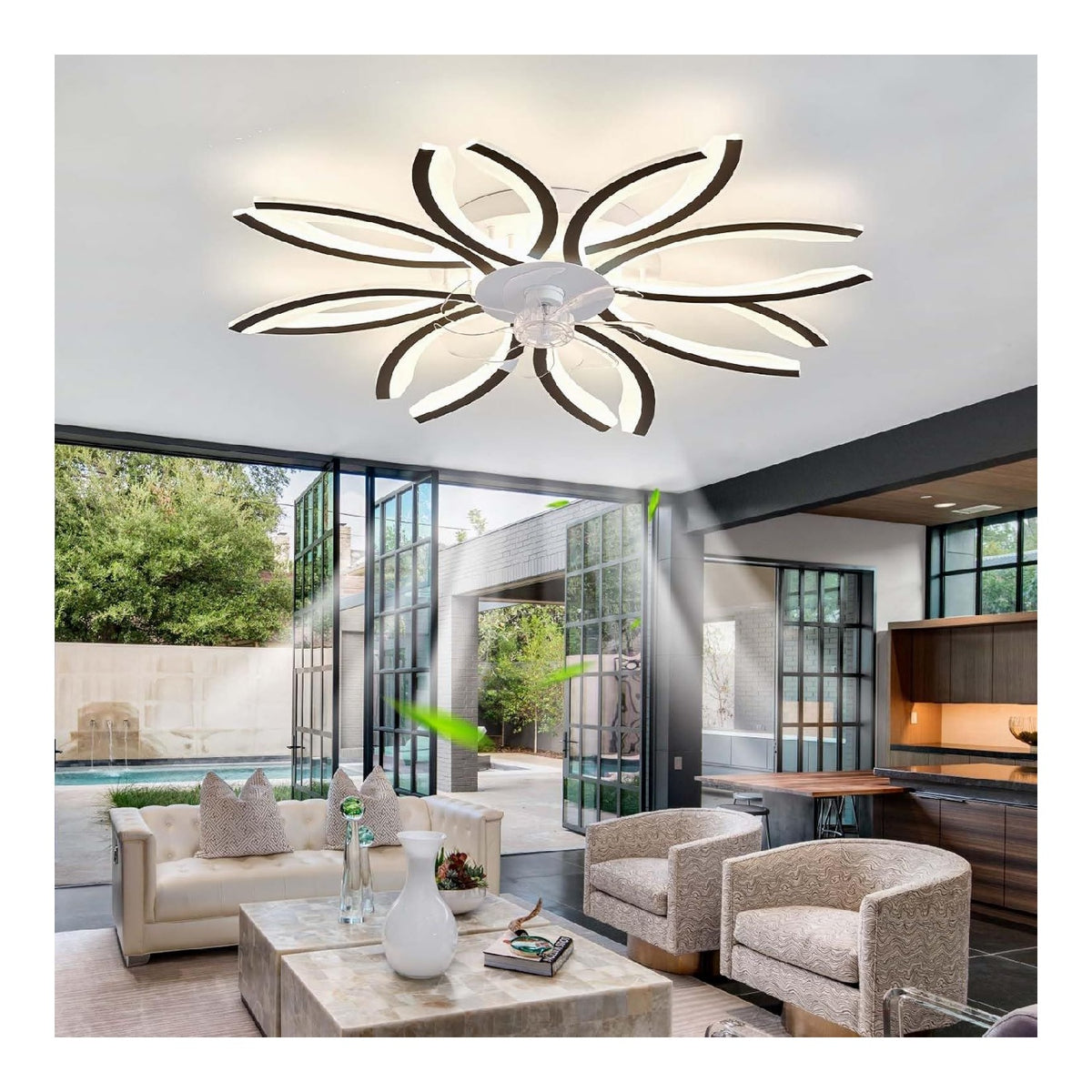 Lustre Noir et Blanc aux lignes epurees avec eclairage confortable 3000K