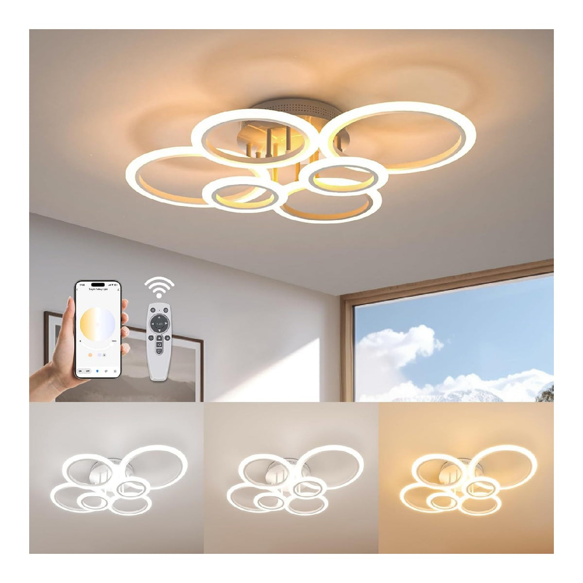 Plafonnier decoratif Blanc et Ambre avec diffusion lumineuse harmonieuse 72W