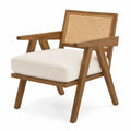 Fauteuil en bois avec dossier en rotin et coussin en tissu