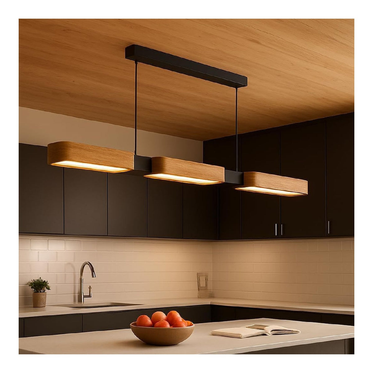 Suspension Ambre et Marron aux lignes epurees avec eclairage confortable 25W 3000K