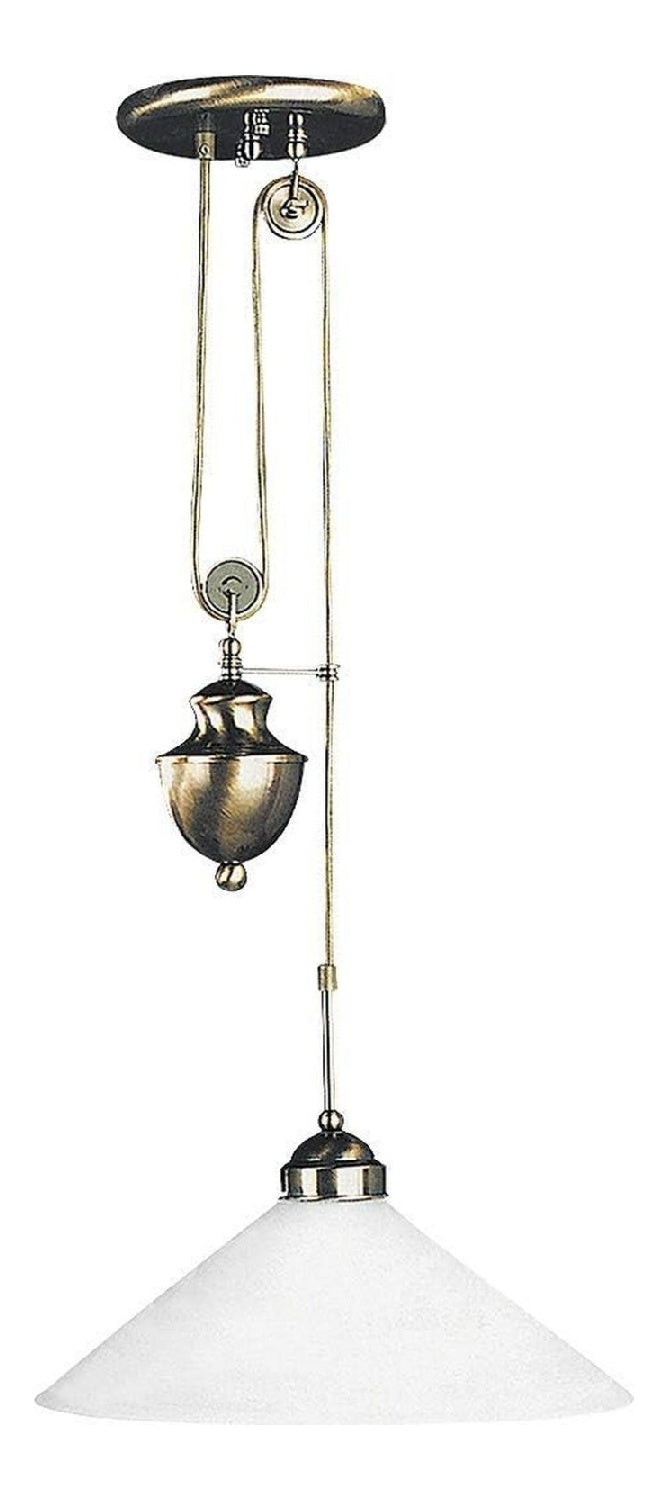 Suspension Blanc et Bronze aux lignes epurees avec eclairage confortable