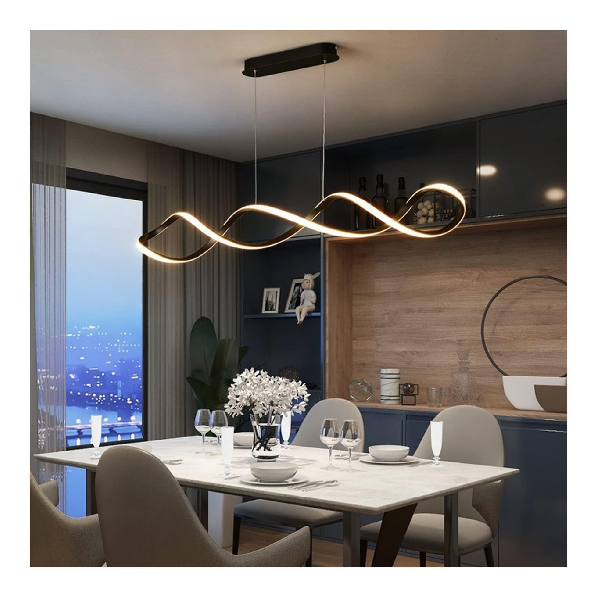 Suspension Noir et Blanc a presence elegante et lumiere agreable 50W 3000K