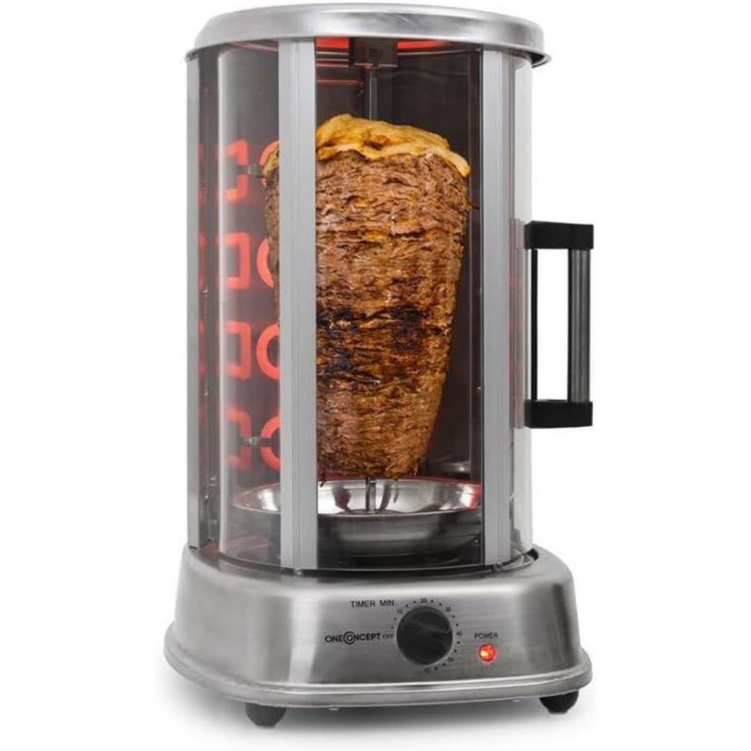 Oneconcept Gril electrique 1500 W Argente Compatible lave-vaisselle Compact