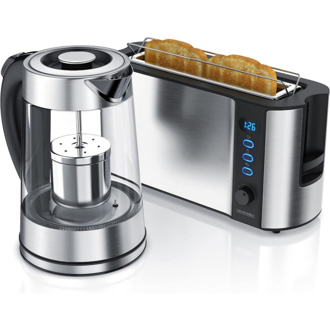 Arendo Set bouilloire et grille-pain 1.7 L 1000 W Gris Acier inoxydable
