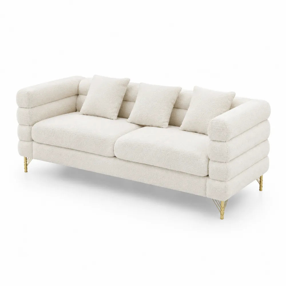 Canap¨¦ 3 places en tissu blanc avec pieds en m¨¦tal