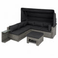 Canap¨¦ modulable en r¨¦sine tress¨¦e gris avec coussins et pare-soleil