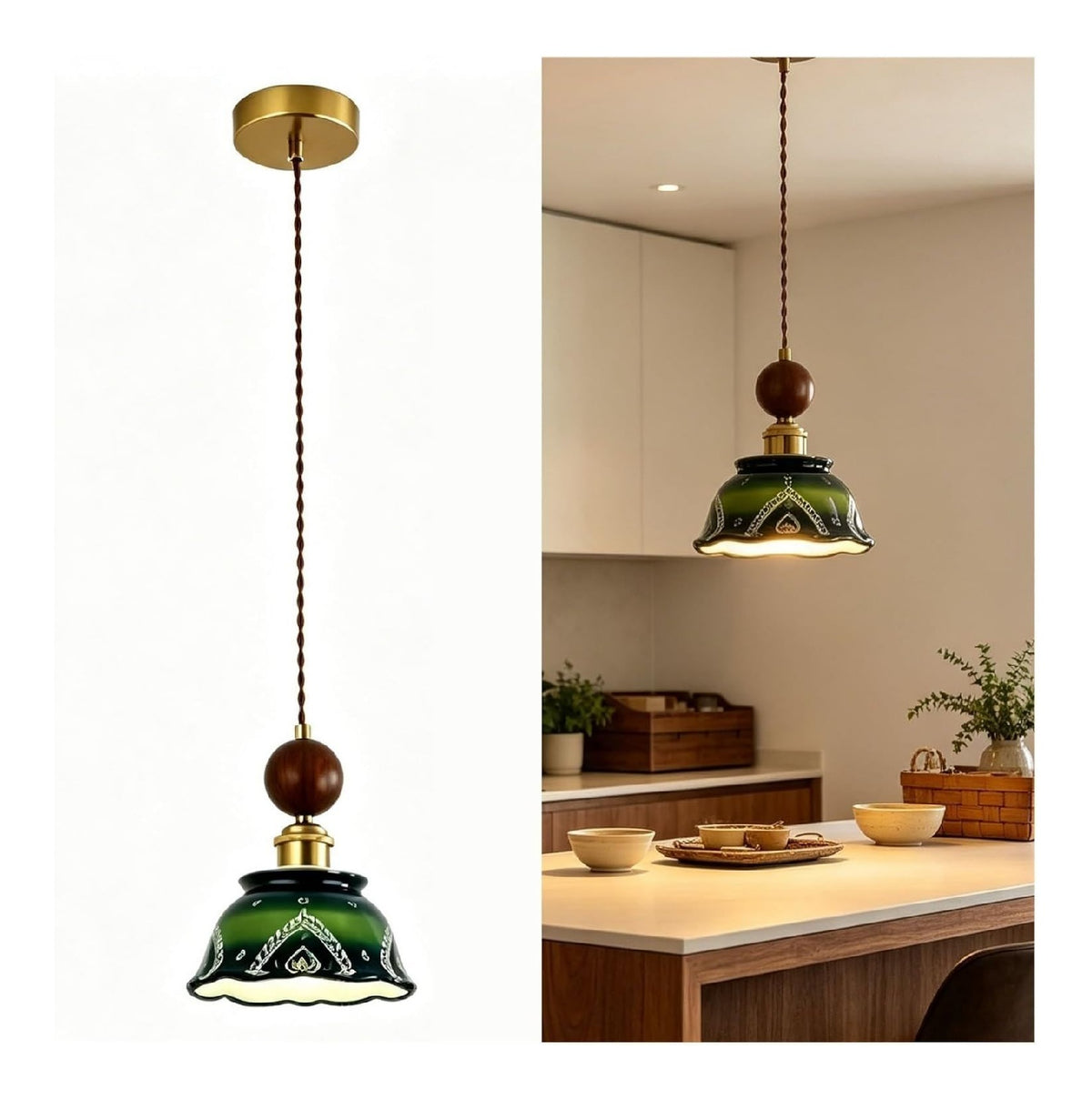 Suspension Ambre et Vert au style moderne avec conception fonctionnelle