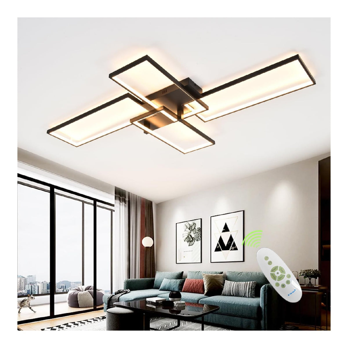 Lustre Noir et Blanc a presence elegante et lumiere agreable 82 W 3000 K