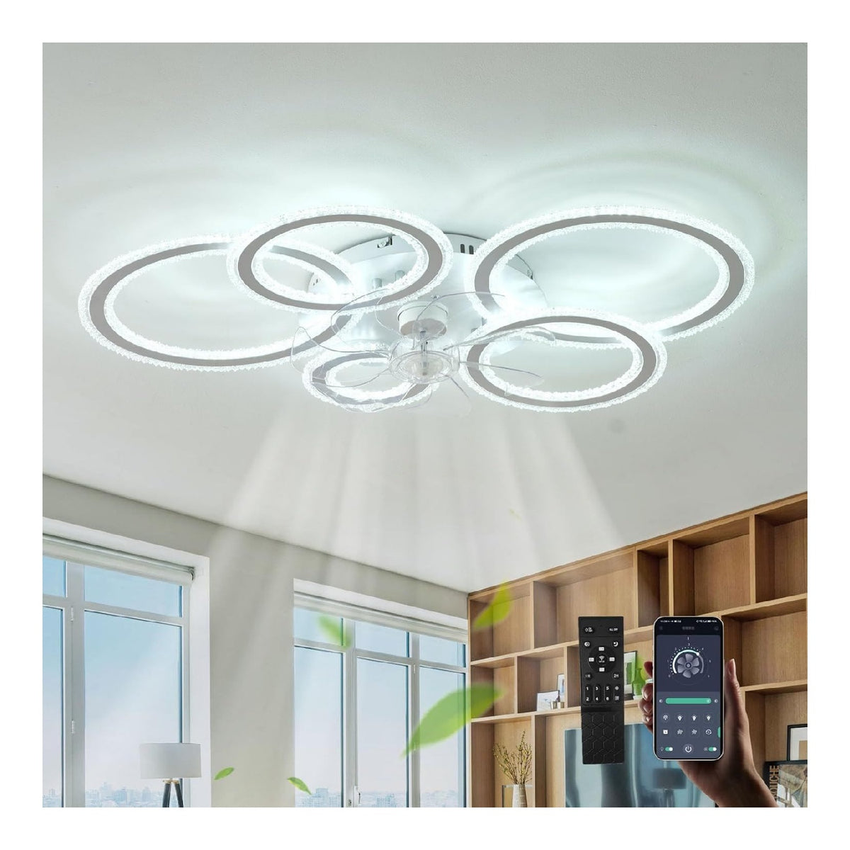 Lustre Blanc et Dore aux lignes epurees avec eclairage confortable 3000 K