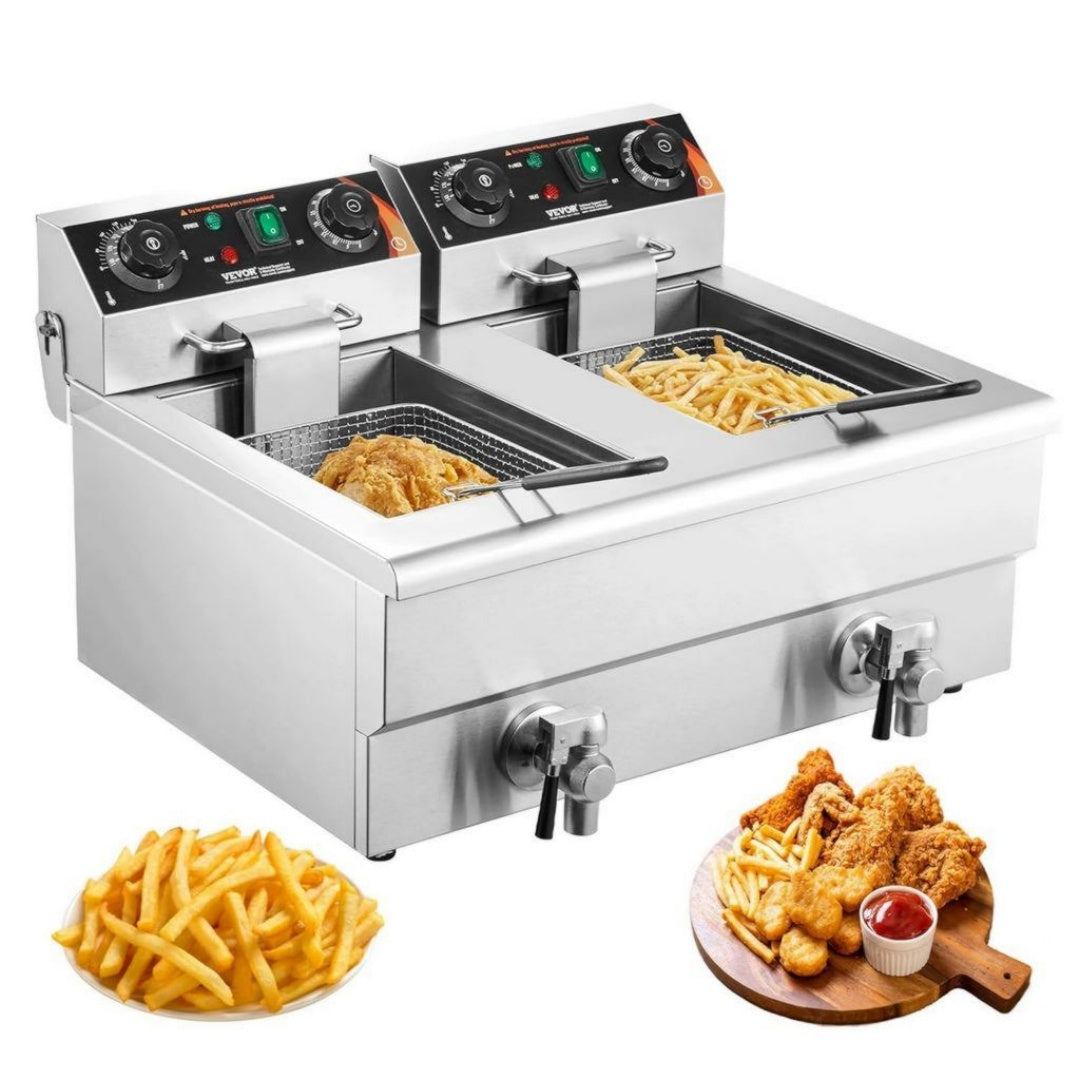 Vevor Friteuse electrique 11 L 3000 W Blanc Acier inoxydable