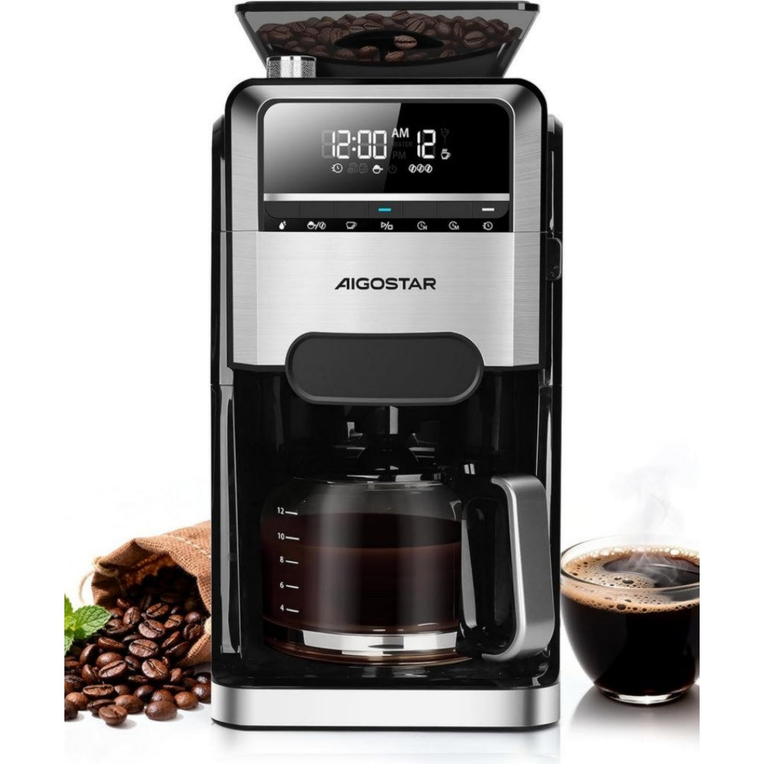 Aigostar Cafetiere filtre 1.5 L 1400 W Acier inoxydable Programmable